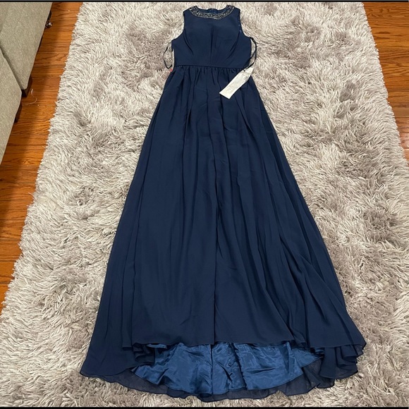 Mac Duggal 55147 Midnight Blue Sleeveless Gown 2 - Picture 2 of 8